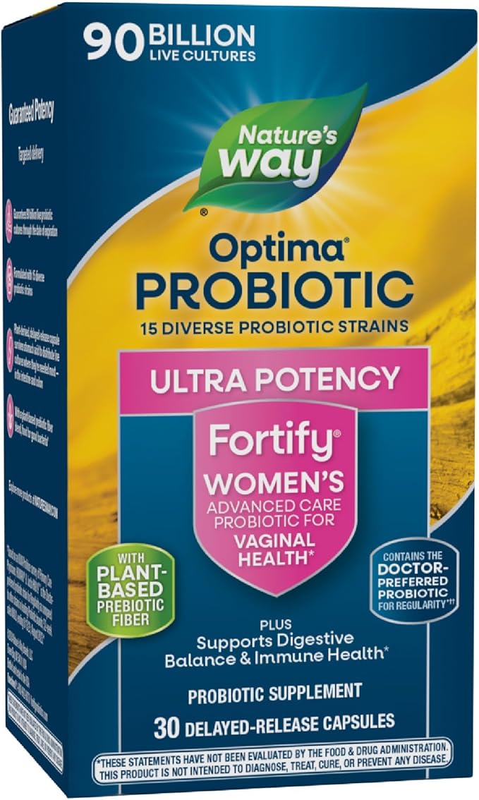 Nature's Way Fortify Optima Probiotic for Women Ultra Potency Probiotic for Vaginal Health* 90 Billion Live Cultures Supports Digestive Balance and Immune Health* 30 Capsules (Packaging May Vary)