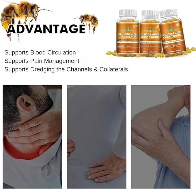 Glucosamine Chondroitin Complex with Raw Honey &amp Bee Venom – Natural Joint Support Mobility &amp Flexibility Supplement 2 Month Supply 120 Softgels