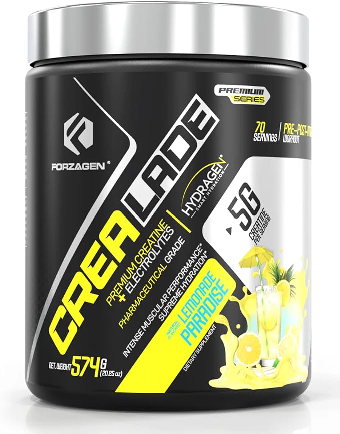 Forzagen Crea-Lade Creatine Monohydrate with Electrolytes &amp Hydration Support 5g Creatine Hydragen™ Blend Magnesium Sodium Potassium BioPerine® Natural Lemonade Flavor 70 Servings