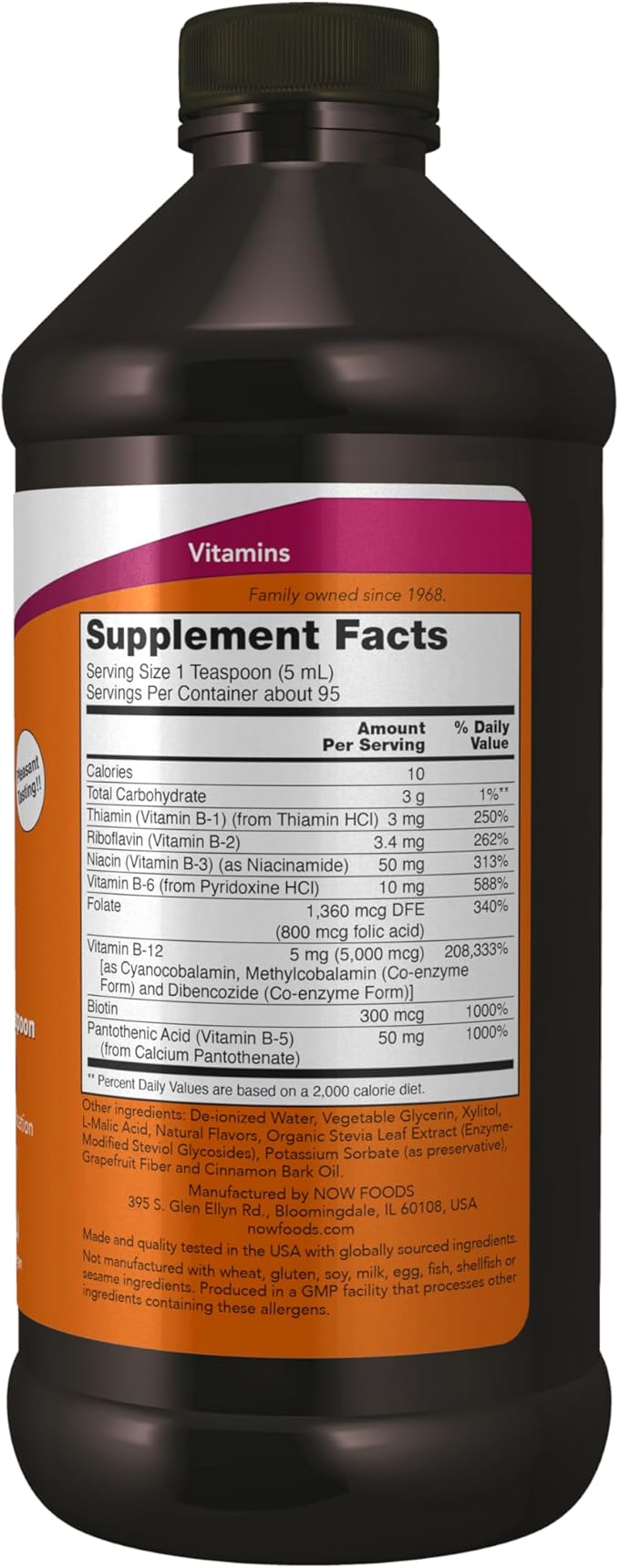 NOW Foods Supplements Ultra B-12 Liquid 800 mcg Folic Acid Cellular Energy Production* 16-Ounce