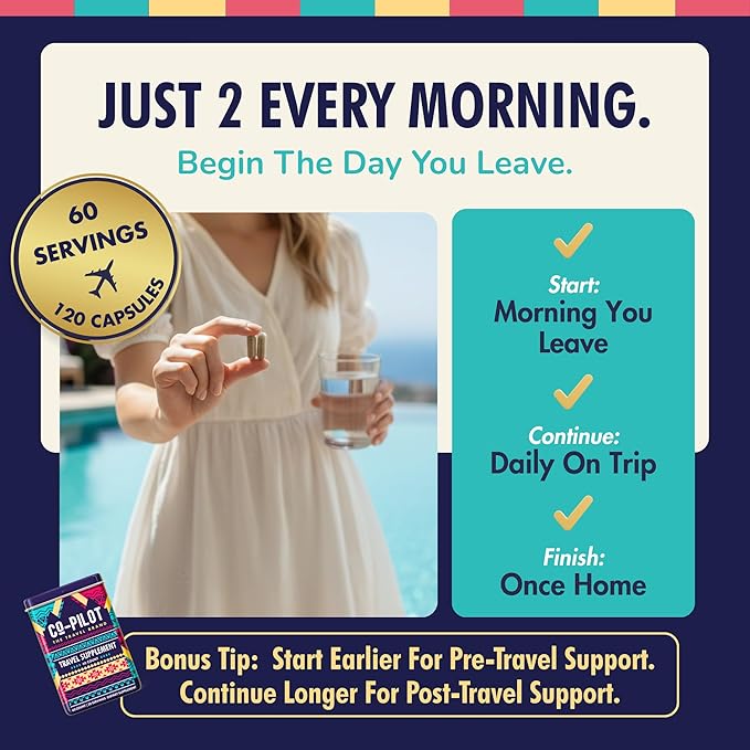 Supplement 2 Pack: Jet Lag Prevention + Ashwagandha Rhodiola D3+ for Immune Support Energy Digestive Health | Airplane Travel Essentials Multivitamin | Vegan | 120 Count