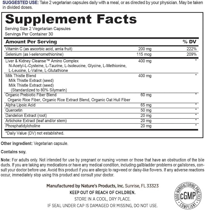 Liver Support Supplement - with Milk Thistle - 60 Vegetarian Capsules for Men and Women