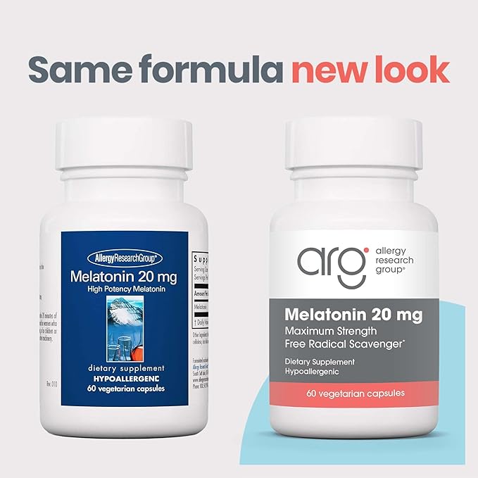 Allergy Research Group Melatonin - Delivers 20 mg Melatonin - Maximum Strength - Supports Healthy Sleep Patterns &amp Optimized Absorption - 60 Servings - 60 Tablets