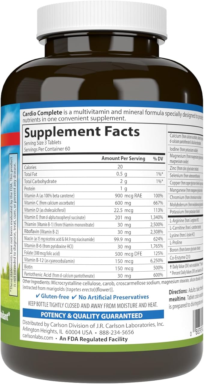 Carlson - Cardio Complete Advanced Circulation Multivitamin Heart Health Circulatory Support 180 Tablets