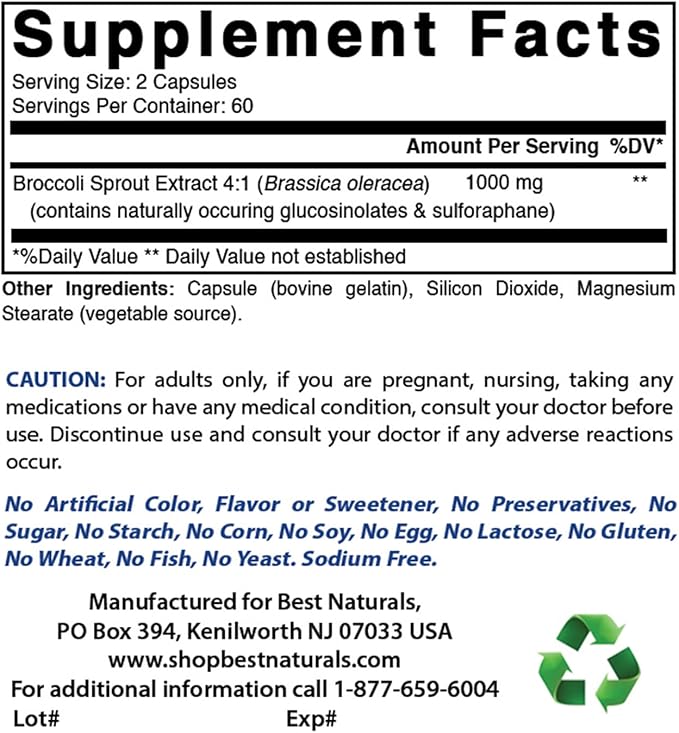 Best Naturals Broccoli Sprouts Extract 1000 mg &amp Magnesium Glycinate 425 mg