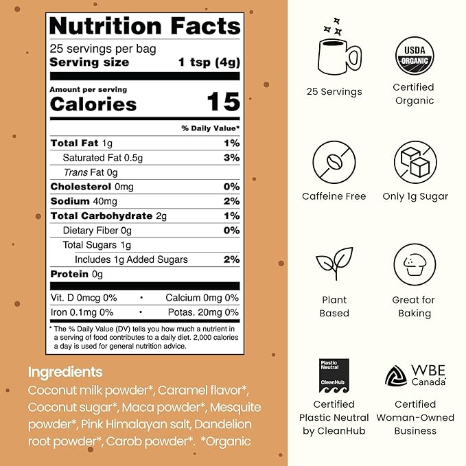 Blume Superfoods Latte - Salted Caramel - Dandelion Root and Maca Powder Pink Himalayan Salt Low-Sugar Inflammation support Organic Vegan And Keto Friendly - 25 Servings