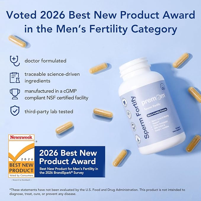 Premom Sperm Fortify – Male Fertility Supplements for Men with KSM-66® Vegan Ashwagandha CoQ10 as Ubiquinol Zinc Selenium&ampAcetyl-L-carnitine | Supports Sperm Health Motility &amp Count