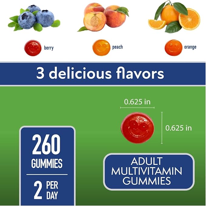 Member_Mark Adult Multivitamin Gummies – 260 Gummies (2Pack) Berry Peach &amp Orange Flavors Easy to Chew for Men &amp Women | by R&ampC Store