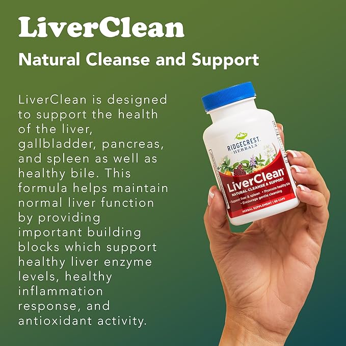 Ridgecrest Herbals LiverClean Herbal Liver Support Supplement Blessed Thistle Dandelion Detox Cleanse Support Healthy Bile (60 Caps 30 Serv)