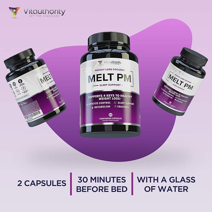 Vitauthority MELT PM Nighttime &amp Weight Loss Pills: Naturally Support More Restful Sleep with Ashwagandha &amp L-Theanine - 30 Servings
