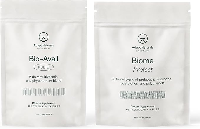 Adapt Naturals Gut &amp Immune Health Bundle – Biome Protect 4-in-1 Prebiotics Probiotics Postbiotics Supplement &amp Bio-Avail Multivitamin for Men &amp Women – 30-Day Supply