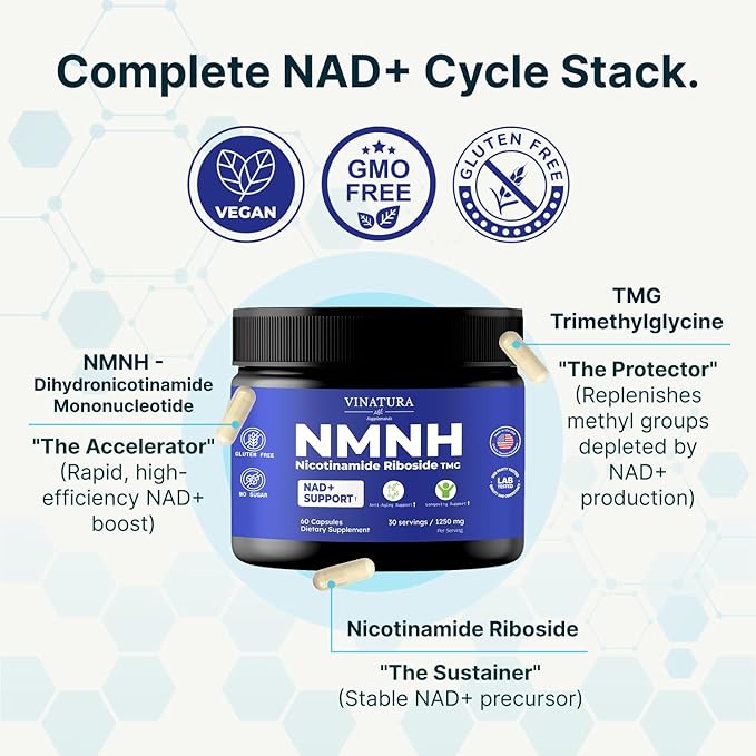 VINATURA NMNH (NMN Supplement Alternative) Nicotinamide Riboside &amp TMG - NAD Supplement for Anti-Aging - 60 Capsules