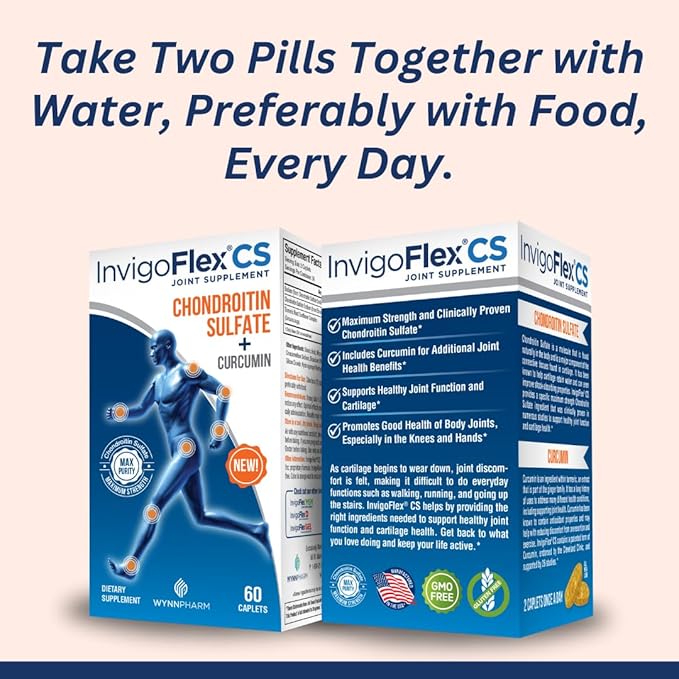 INVIGOFLEX Chondroitin Sulfate with Turmeric Curcumin Non GMO for Knee Hand Back &amp Hip Premium Joint Supplement CS - 2 Pack