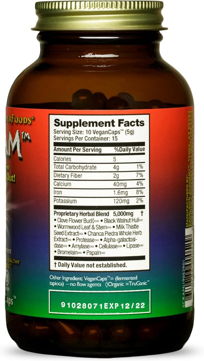 HEALTHFORCE SUPERFOODS Scram - Herbal Supplement with Milk Thistle Wormwood &amp Black Walnut - Digestion Support Capsules - 150 Vegan Capsules