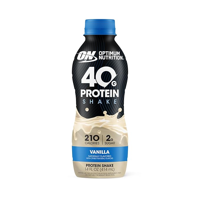 Optimum Nutrition 40g Protein Shake 40g of Protein Naturally Flavored Complete Protein Drink Vanilla 14 Fl Oz 12 Count (Pack of 1) (Packaging May Vary)
