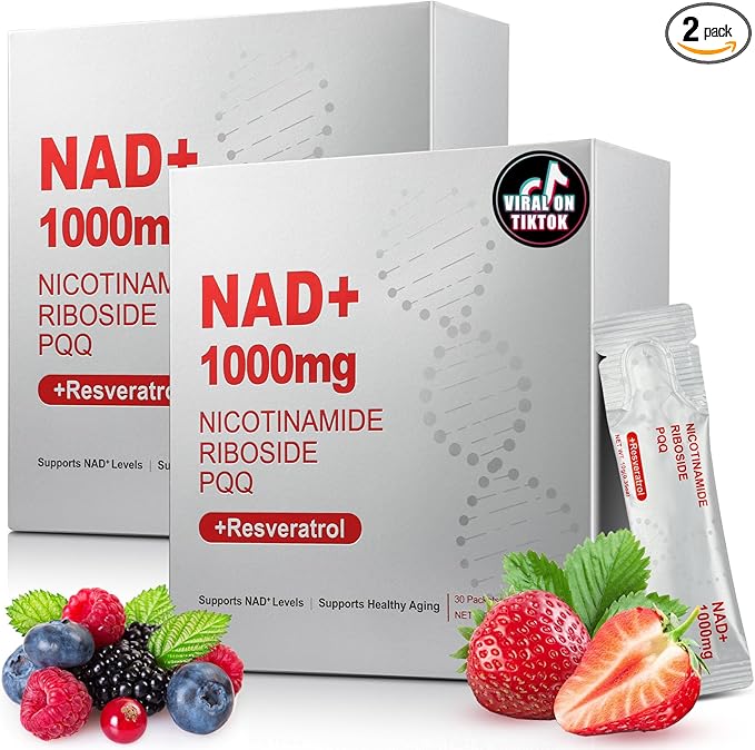 1000mg High-Potency NAD Liquid Supplement Nicotinamide Riboside &amp Resveratrol with PQQ Boosts Cellular Energy Focus &amp Healthy Aging - 2 Pc