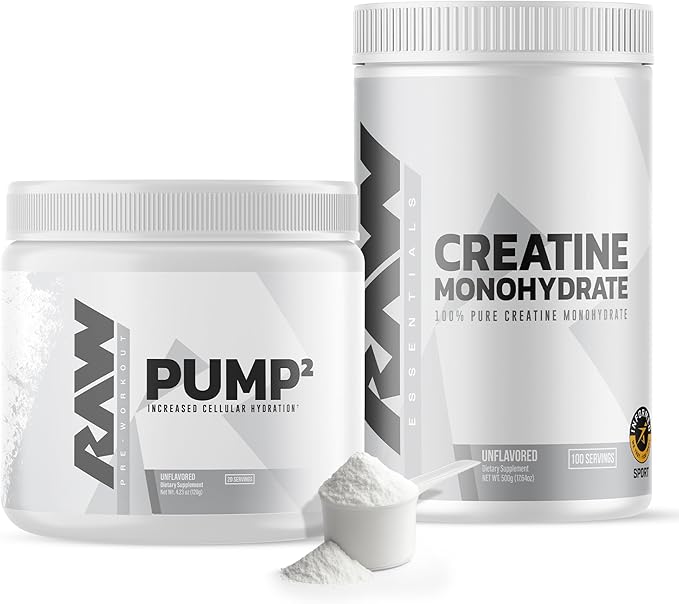RAW Nutrition Creatine Monohydrate &amp Unflavored Pre-Workout Powder Bundle