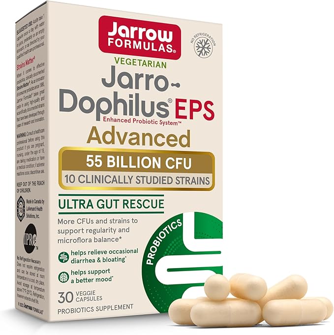 Jarrow Formulas Jarro-Dophilus EPS Advanced 55 Billion CFU Probiotics Digestive Support for Adults 30 Probiotic Supplement Veggie Capsules Up to 30 Day Supply