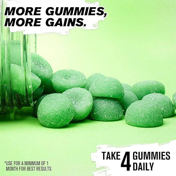 Jacked Factory Sugar Free Creatine Gummies - 5g Daily Dose (1.25g per Gummy) - Creatine Gummy Sugar Free for Men and Women Vegan-Friendly Third-Party Tested - 120 Gummies Green Apple