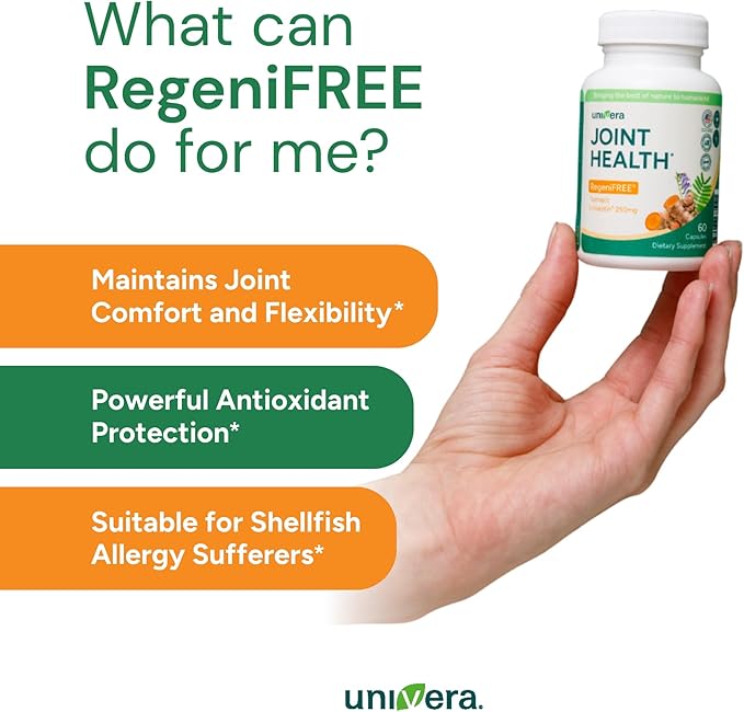 Univera RegeniFREE Turmeric Univestin No Glucosamine Shellfish Free All-Natural Joint Supplement Vegeterian Capsule 60 Capsules (30-Day Supply)