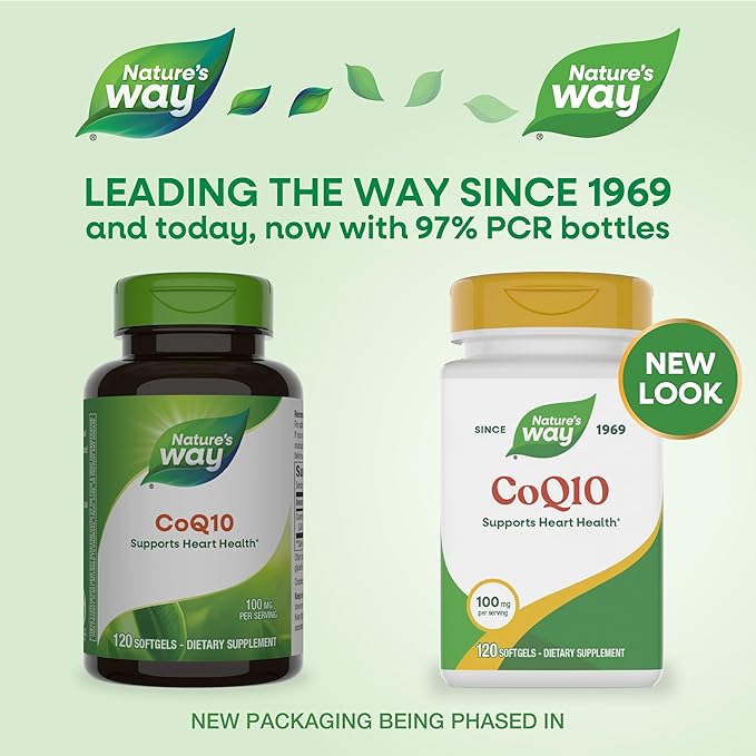 Nature's Way CoQ10 with Ubiquinone Supports Heart Health* Supports Cellular Energy Production* 100 mg per Serving 120 Softgels (Packaging May Vary)