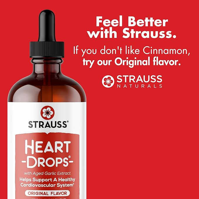 Strauss Naturals Heart Drops – Heart Health Supplements with Garlic Supplements &amp Premium Aged Garlic Extract to Help Maintain a Healthy Cardiovascular System - Vegan &amp Non-GMO – Original 225