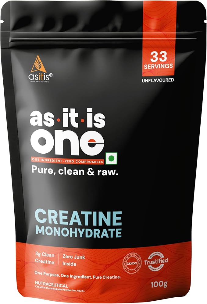 AS-IT-IS Nutrition Creatine Monohydrate 100gms/3.5 Oz | USA Labdoor Certified for Accuracy &amp Purity Gluten-free No Preservatives Pre-and Post-workout Supplement