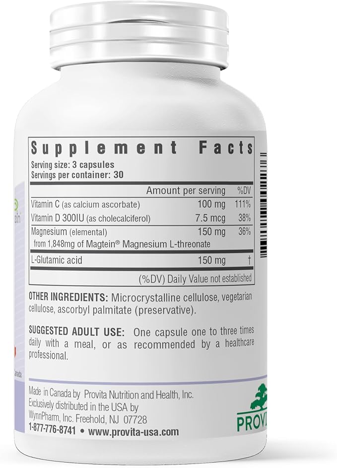 Provita Magnesium L-Threonate Supplement | Cognitive Support &amp Brain Electrolyte Balance | High Absorption Magnesium for Memory Focus &amp Brain Health | Vegan Capsules | 50mg Elemental Magnesiu