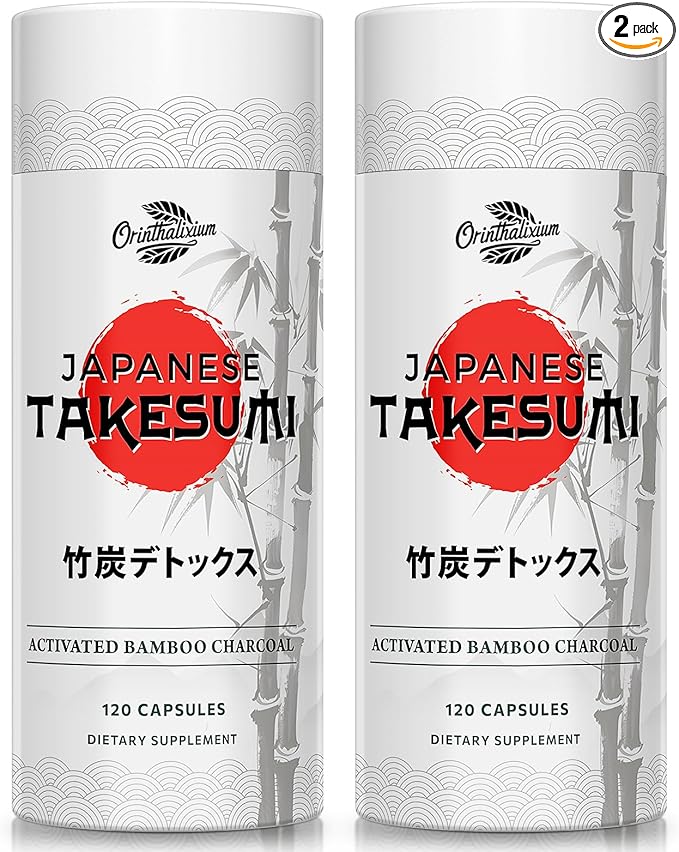 Takesumi Bamboo Charcoal 2000mg – Activated Charcoal from Bamboo for Max Absorption Detox &amp Gut 120 Vegan Capsules（2 Bottle）