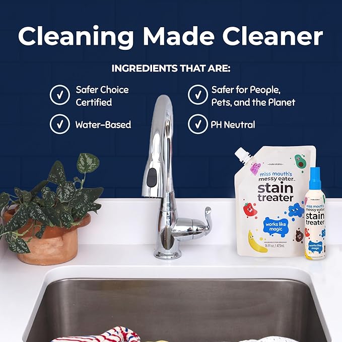 Miss Mouth's Messy Eater Stain Treater - 32oz Refill - Newborn &amp Baby Essentials - No Dry Cleaning Food Grease Coffee Off Laundry Underwear Fabric