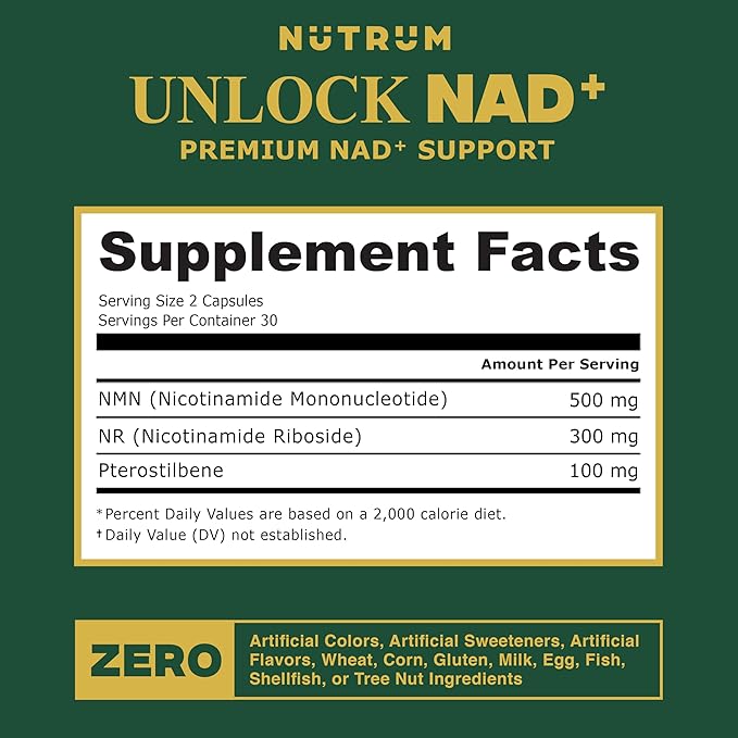 Unlock NAD+ Triple-Pathway NAD+ Support Supplement with NMN + NR | Science Backed Third Party Tested Non-GMO Made in USA