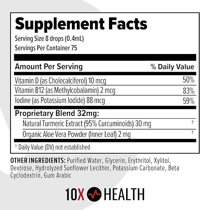 10X Health Turmeric Curcumin Supplement with Vitamin D3 &amp B12-30mL High Absorption Turmeric Supplement for Joint Supplements for Women Immunity &amp Heart Health - Curcuma Curcumin Supplements