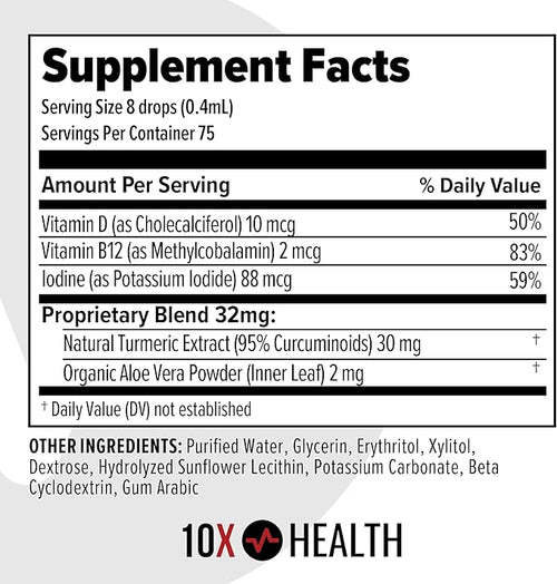 10X Health Turmeric Curcumin Supplement with Vitamin D3 &amp B12-30mL High Absorption Turmeric Supplement for Joint Supplements for Women Immunity &amp Heart Health - Curcuma Curcumin Supplements