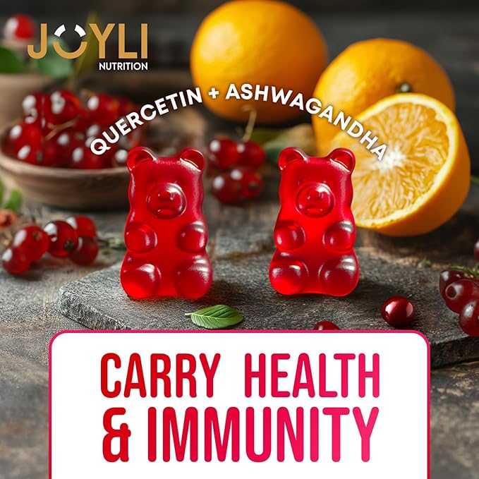 JOYLI Ashwagandha &amp Quercetin Gummies Bundle – Sugar-Free Vegan Gummies for Focus Sleep &amp Immune Support – 1000MG Ashwagandha &amp 500MG Quercetin with Bromelain Zinc Vitamin C D – 2x60 C