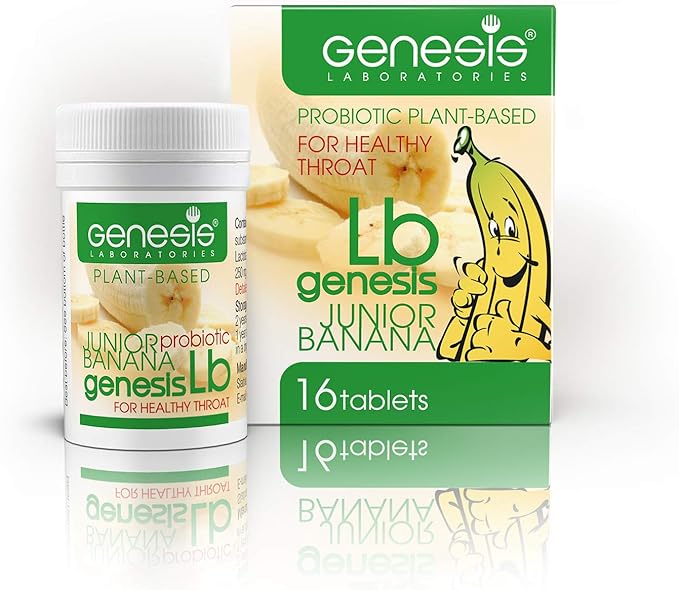 Genesis LB Junior Banana Vegan Probiotic Lozenges – Lactobacillus Bulgaricus with Freeze-Dried Bananas &amp Xylitol – Supports Throat and Gut Health – Dairy-Free Gluten-Free Non-GMO 16 Tablets