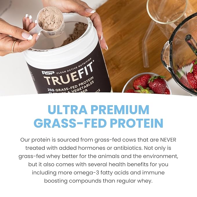 TrueFit High Fiber Protein Powder Grass-Fed Whey Meal Replacement Shake with Prebiotics Probiotics &amp Organic Superfoods Keto Friendly Gluten Free
