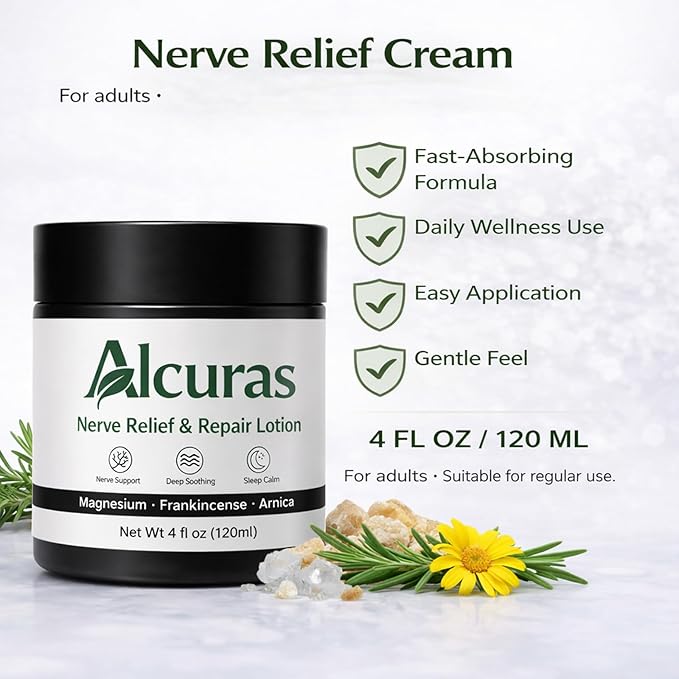 Nerve Cream Neuropathy Relief Cream with Rosemary Arnica Magnesium Natural Soothing &amp Moisturizing Body Repair Lotion Daily Nourishment for Hands Knee Feet &amp Legs 4FL OZ/120ML