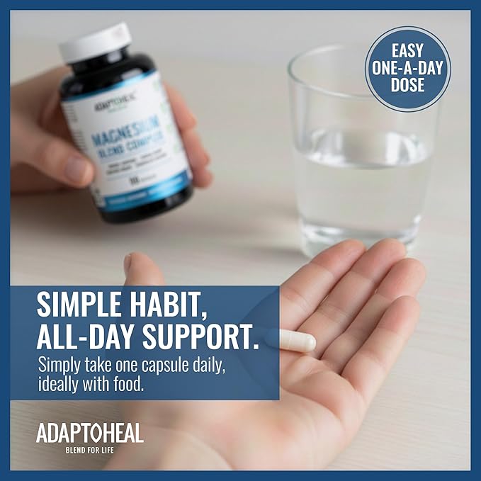 ADAPTOHEAL Magnesium Complex – Glycinate Malate &amp Citrate with Vitamin B6 Sleep Support Stress Relief Muscle Relaxation Nervous System Support – 90 Capsules
