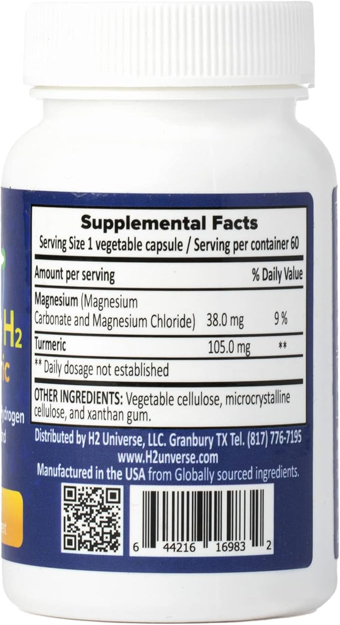 True Nano H2 with Turmeric by H2 Universe | Molecular Hydrogen with Active Hydrogen Nanobubbles Boosts Energy Powerful Antioxidant| 60 Capsules