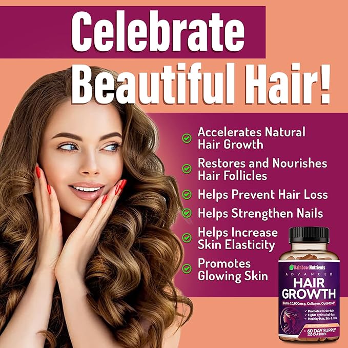 Hair Growth Vitamins for Women | Biotin 10000mcg Collagen Patented OptiMSM® goMCT® Saw Palmetto | Naturally Regrow Stronger &amp Healthier Hair Skin and Nails | Stops Hair Loss | 60 Day Supply