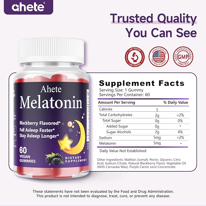 Melatonin 5mg Gummies for Adults Raspberry Flavor Sleep Aid Sugar-Free 180 Gummies 180 Days Supply