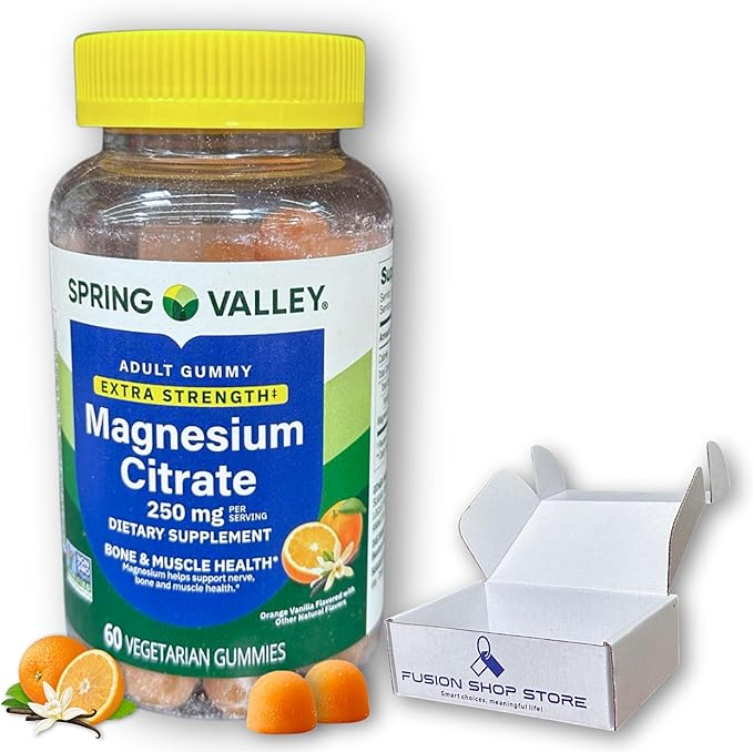 Magnesium Citrate Gummies 250mg- Bone and Muscle Wellness 60 Ct (Pack of 1) Boxed by Fusion Shop Store
