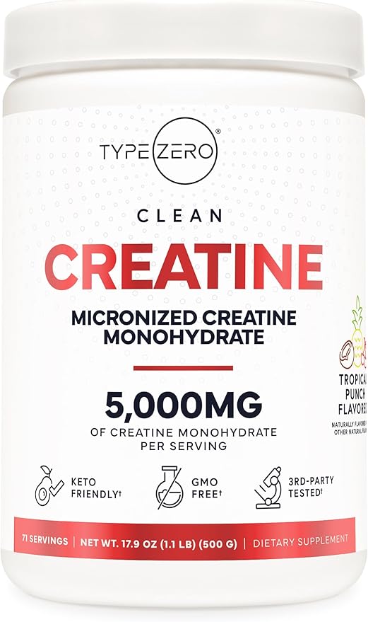 Type Zero Creatine Monohydrate Powder 500 Grams Tropical Punch Flavored - Gluten-Free