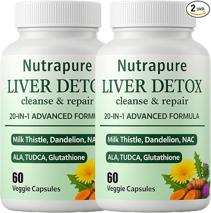 Nutrapure Liver Support Supplement Capsules 20-in-1 Formula with Milk Thistle Turmeric &amp Inositol Antioxidant &amp Daily Wellness Support 60 Veggie Capsules