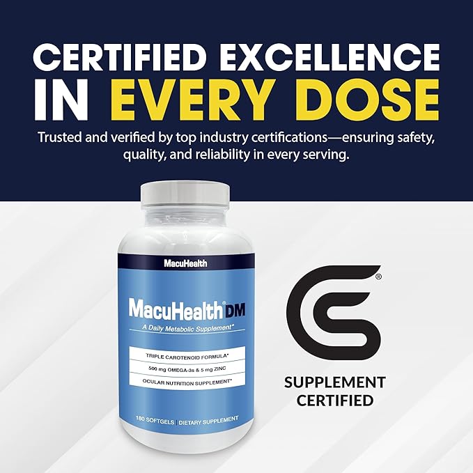 Macuhealth Daily Metabolic Triple Carotenoids with EPA/DHA Omega-3 - Vital Minerals with Zinc – 180 Softgels for Long-Lasting Use