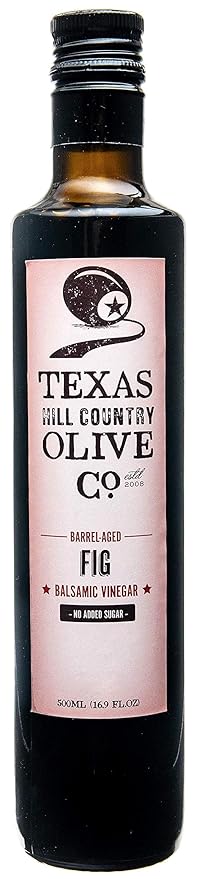 Fig Balsamic Vinegar - Gourmet Barrel Aged Infused Balsamic Vinegar - Great for Dressing Dipping Glazing - No Artificial Flavors or Added Sugar - Made in Texas (16.9 oz)