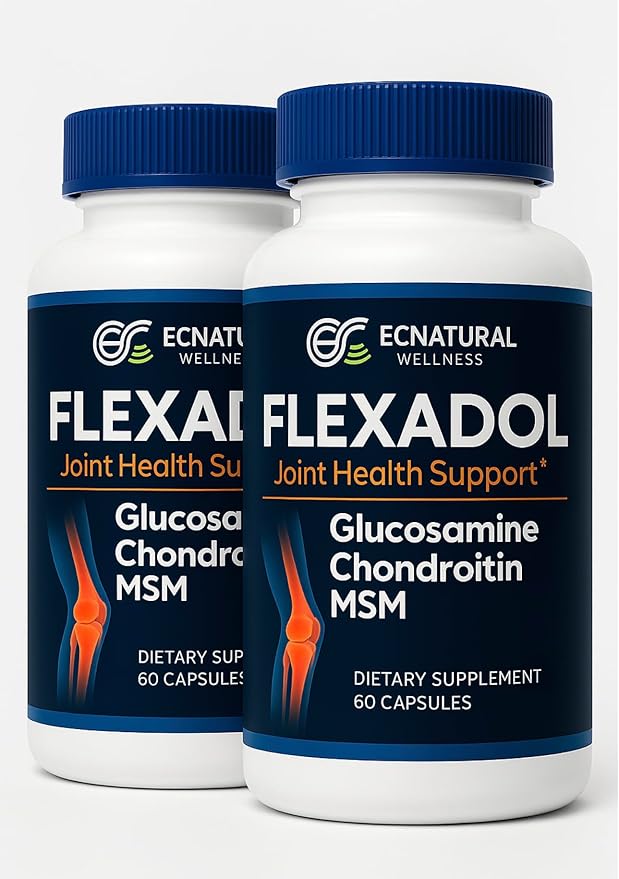 FLEXADOL 2-Pack – Glucosamine Chondroitin MSM | General Joint Support | Mobility &amp Flexibility Focus | Daily Routine Companion | 2 Bottles 60 Capsules Each Flex - Solution