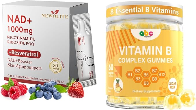 NAD+Liquid Supplement 1000mg with Resveratrol Pure Liquid Packets Vitamin B Complex Gummies for Adult
