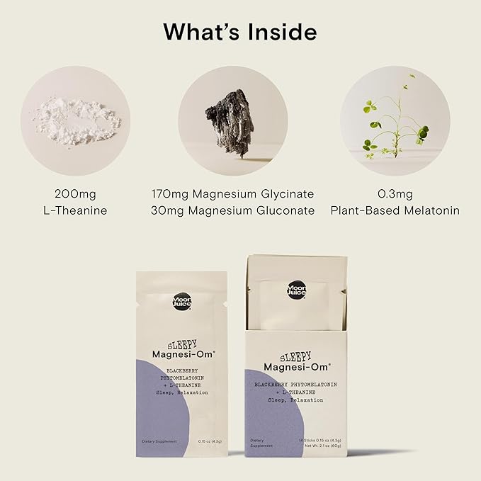 Moon Juice Sleepy Magnesi-Om - Magnesium Sleep Supplement Powder with L-Theanine &amp Plant-Based Low Dose Melatonin Sugar-Free Bedtime Drink Mix for Deep Sleep w/o Grogginess BlackBerry 14 Servi