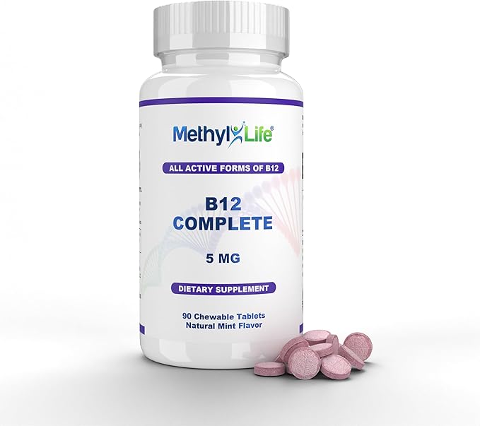 Methyl-Life® B12 Complete – 5000 mcg Methylcobalamin + Hydroxy B12 + Adenosylcobalamin | Vegan Non-GMO Gluten-Free | 90 Chewable Tablets